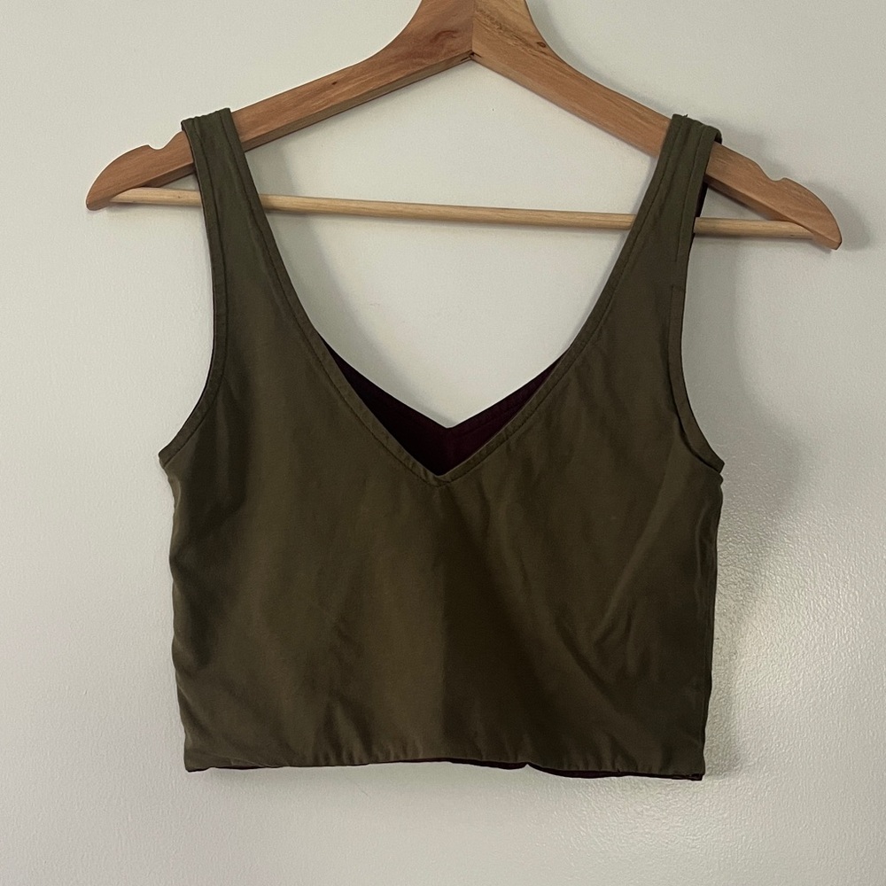 Reversible Olive Green and brown V-Neck Crop Tank Top